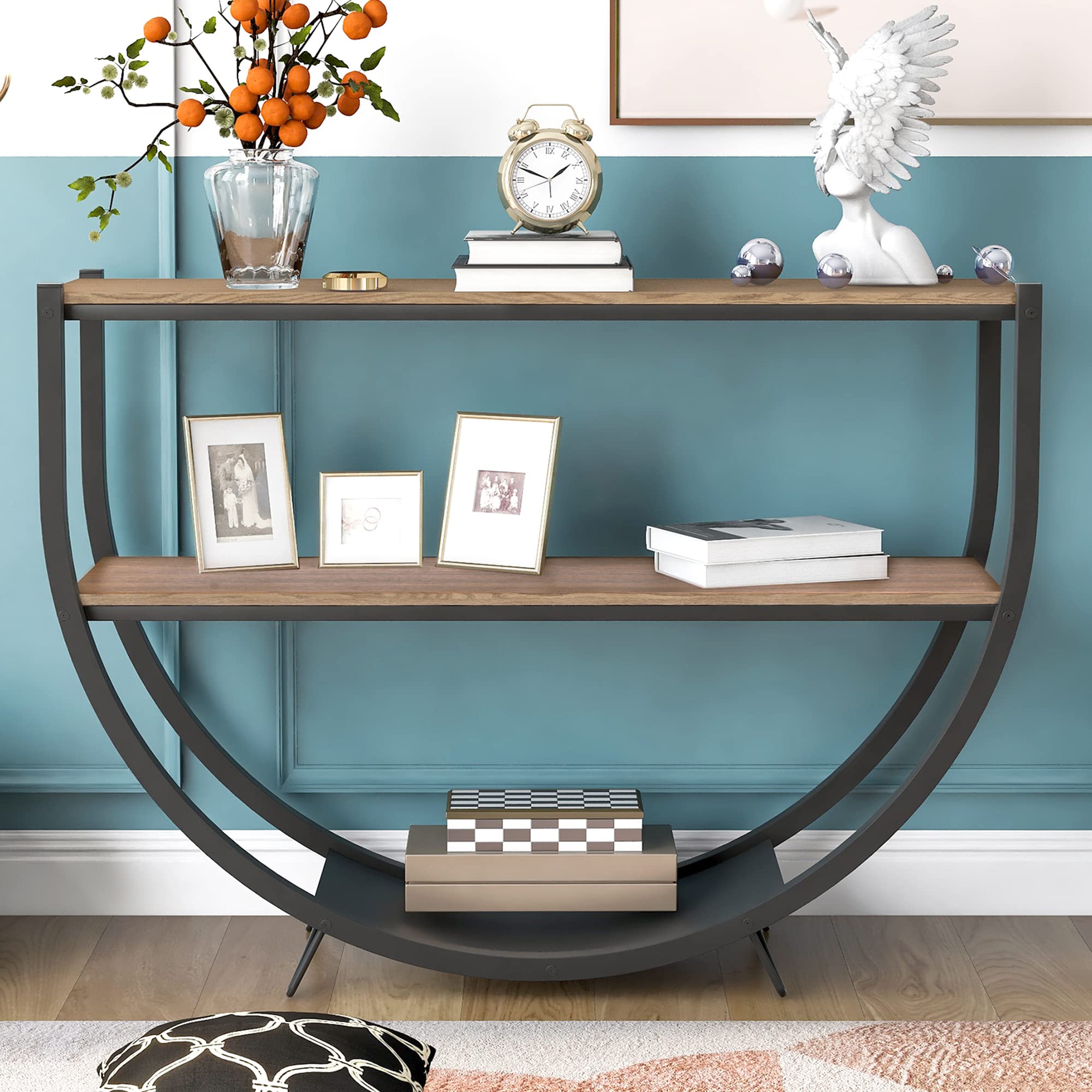 P PURLOVE Demilune Shape console Table with Metal Legs 2 Tier Industric ...