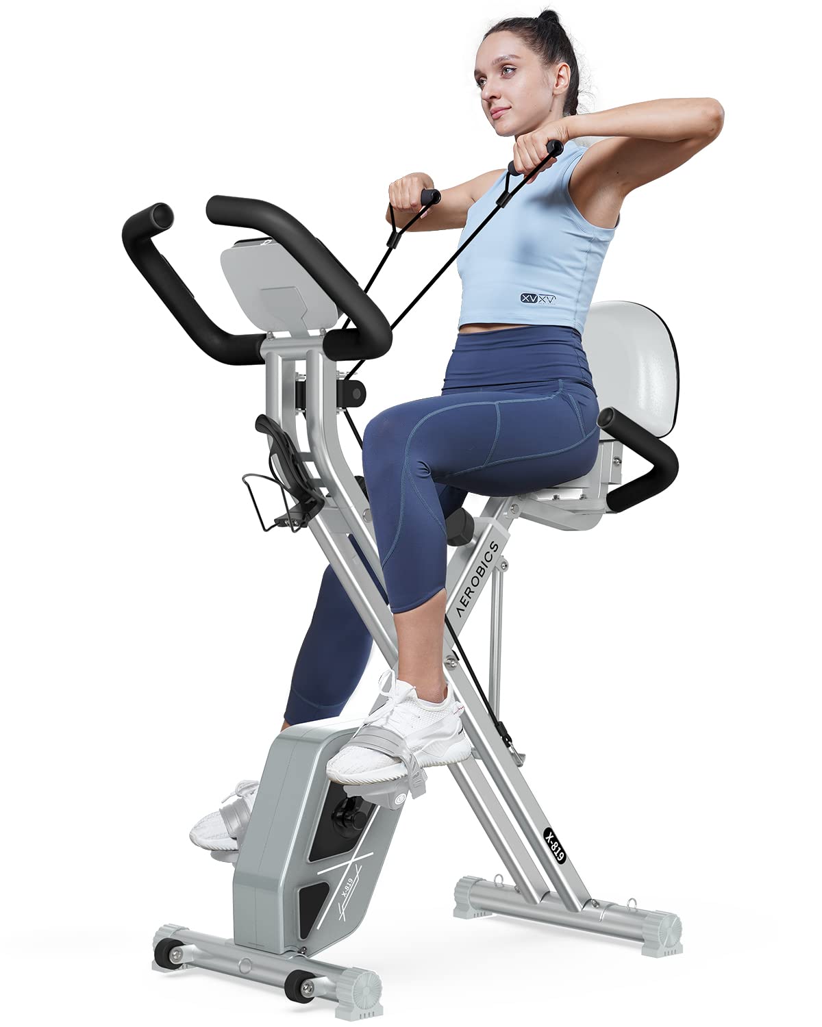 pooboo Folding Exercise Bike, Foldable Fitness Stationary Bike
