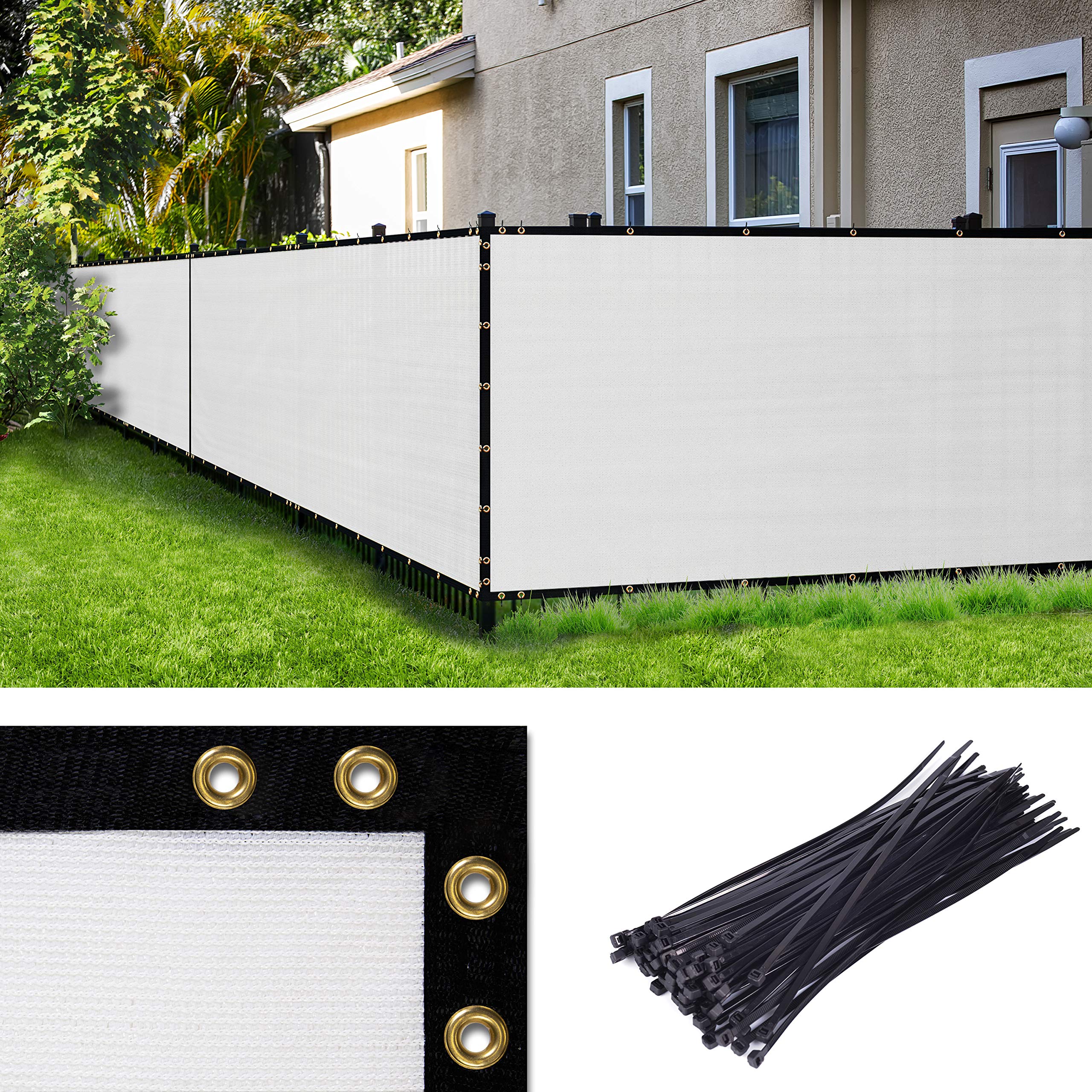 Amgo Custom Made 5' x 131' White Fence Privacy Screen Windscreen with Bindings & Grommets, Heavy Duty for Commercial and Residen
