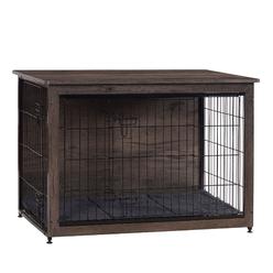 DWANTON Dog crate Furniture with cushion, Large Wooden Dog crate with Double Doors, Dog Furniture, Indoor Dog Kennel, End Table,