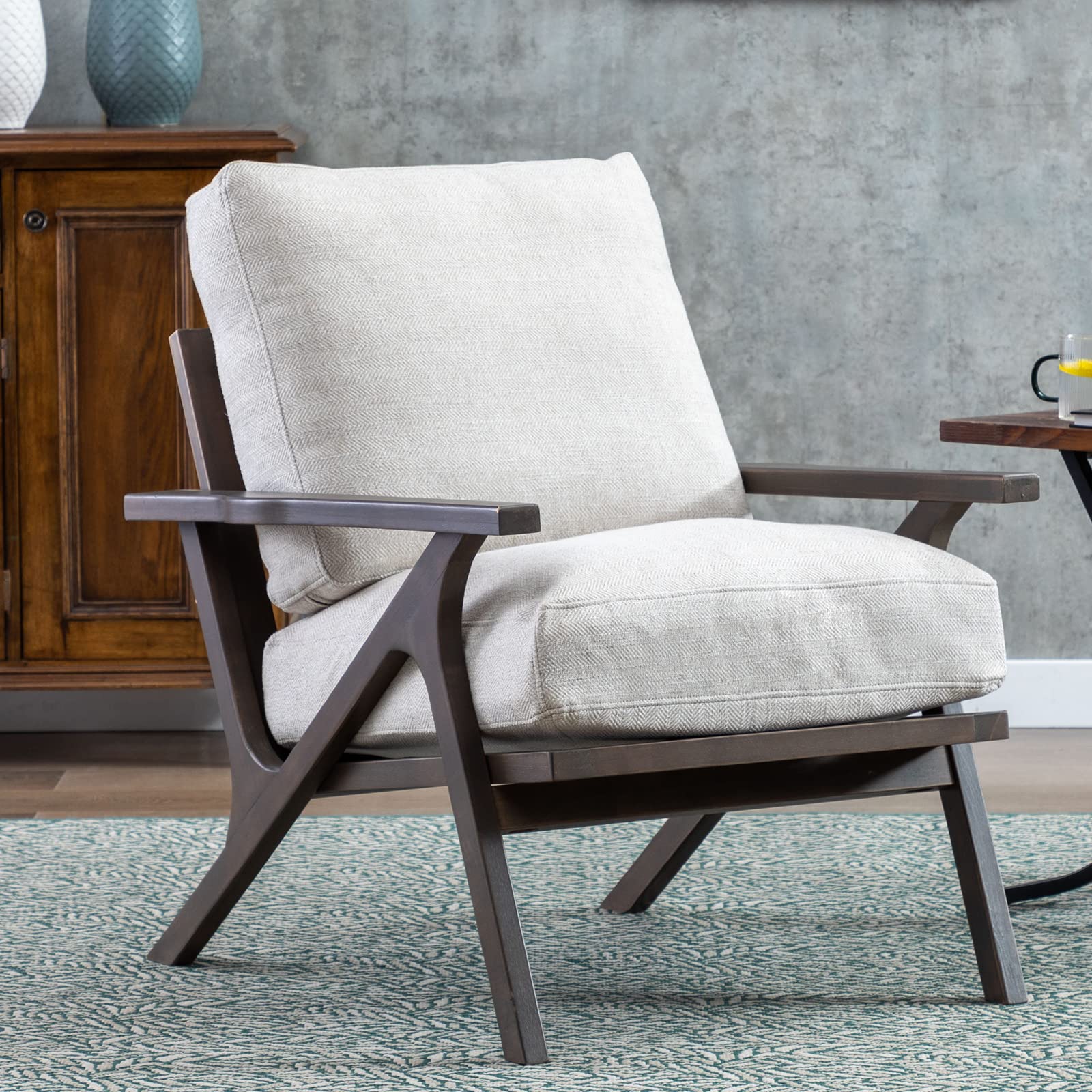 ZHENgHAO Accent chair Upholstered Fabric Armchair, Mid century Modern