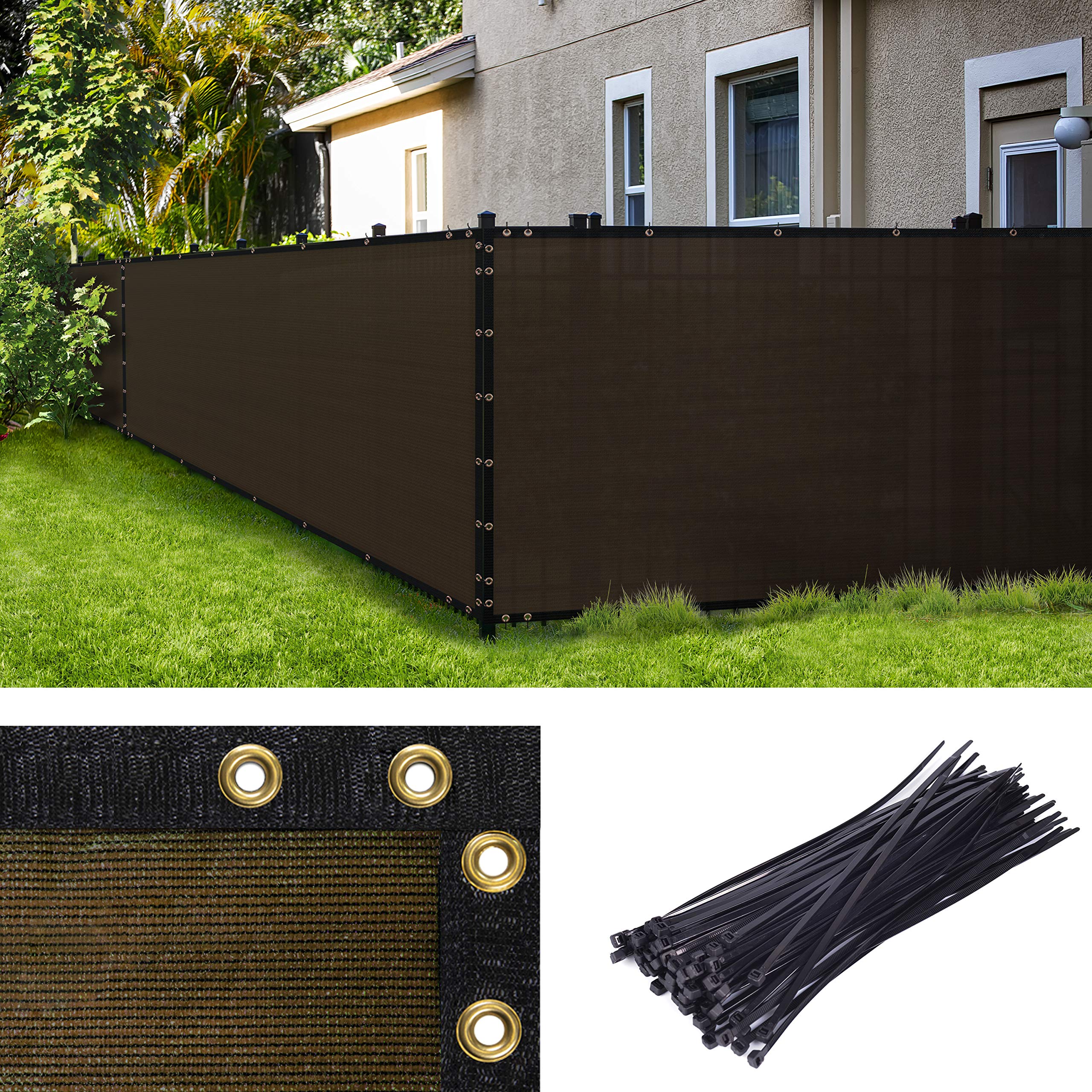 Amgo Custom Made 5' x 177' Brown Fence Privacy Screen Windscreen with Bindings & Grommets, Heavy Duty for Commercial and Residen