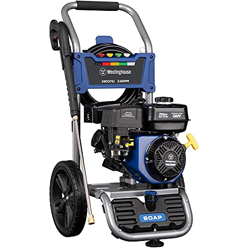 Westinghouse Outdoor Westinghouse WPX3400 gas Pressure Washer, 3400 PSI and 2.6 Max gPM, Onboard Soap Tank, Spray gun and Wand, 5 Nozzle Set, cARB co