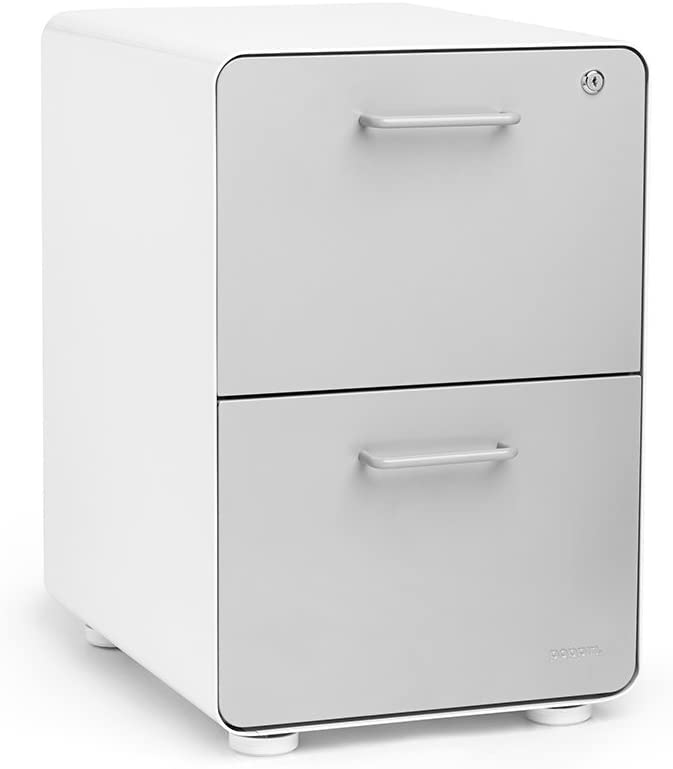 Poppin Stow 2Drawer File White + Light gray Powdercoated