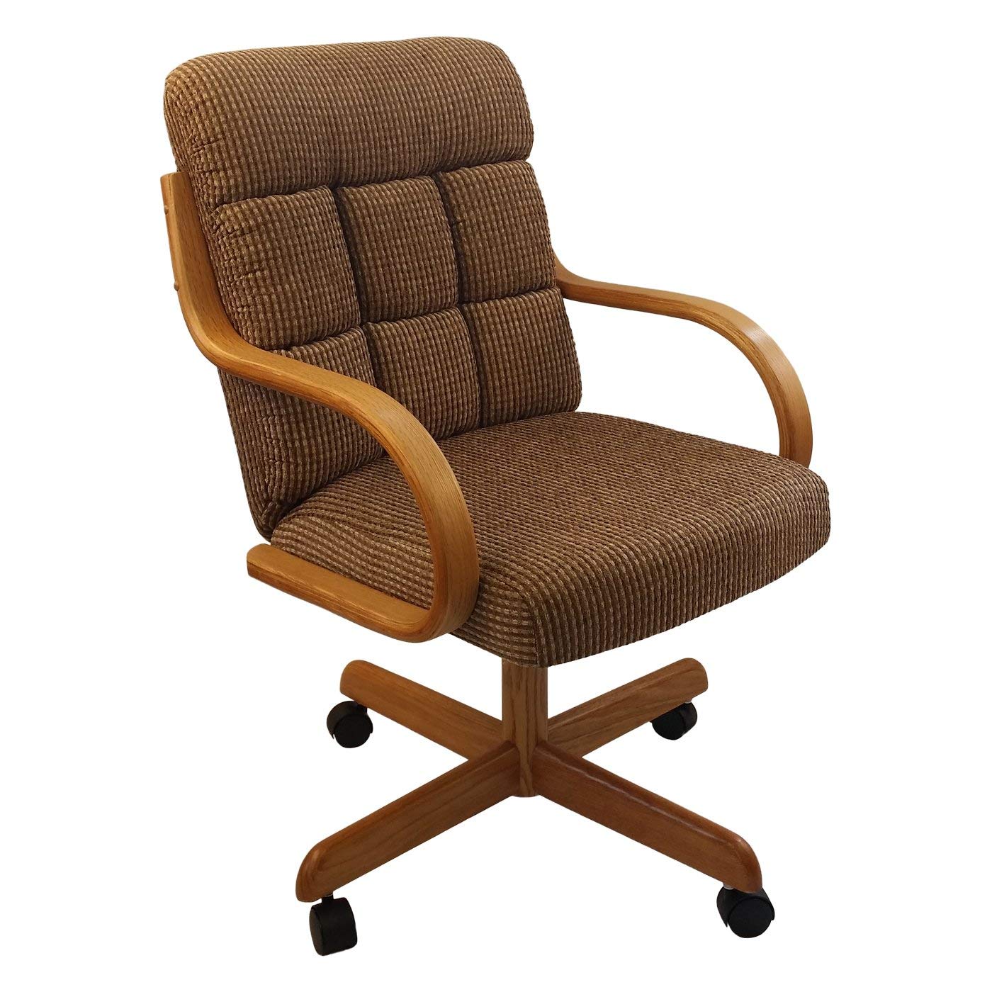 Caster Chair Company Casual Rolling Caster Dining Chair with Swivel Tilt in Honey Oak Wood with Caramel Fabric Seat and Back (1 