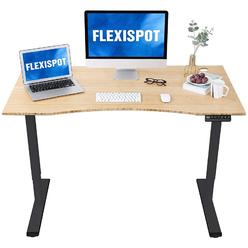 FLEXISPOT EN1 Bamboo Standing Desk Ergonomic Sit Stand Up Desk 55 x 28 Inches Whole-Piece curved Natural Bamboo Desktop Adjustab
