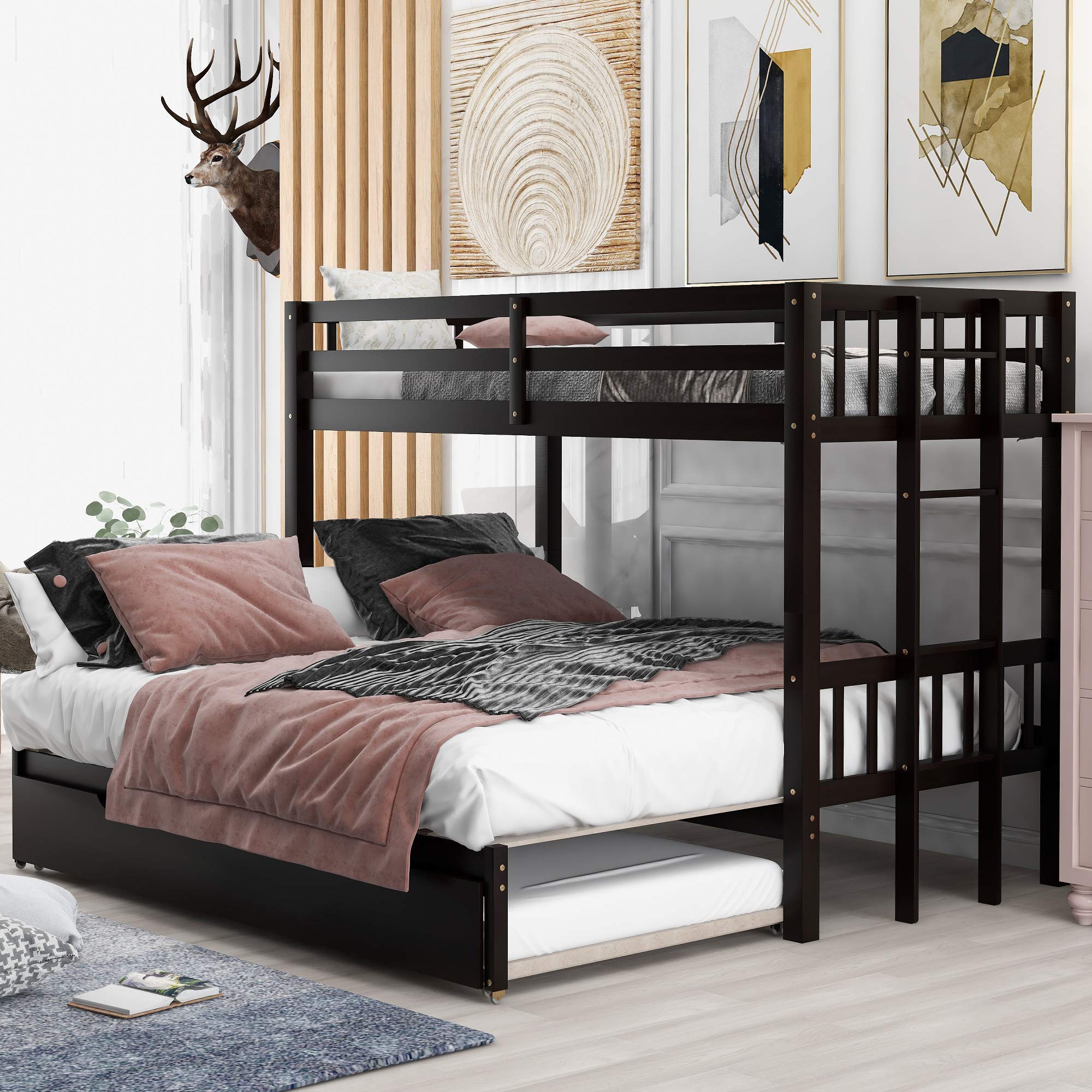 Buy P PURLOVE Wood Bunk Bed Full Over Full Bunk Bed Frame With Twin Size Trundle White Buy P PURLOVE Wood Bunk Bed Full Over Full Bunk Bed Frame With Twin Size Trundle White