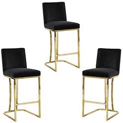 Home Square 26 H Velvet counter Height Bar Stools Set of 3 for Bar, Kitchen, Dining Room, Living Room and Bistro Pub, in Black a