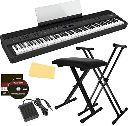 Roland FP-90X Digital Piano - Black Bundle with Adjustable Stand, Bench, Sustain Pedal, Austin Bazaar Instructional DVD, and Pol