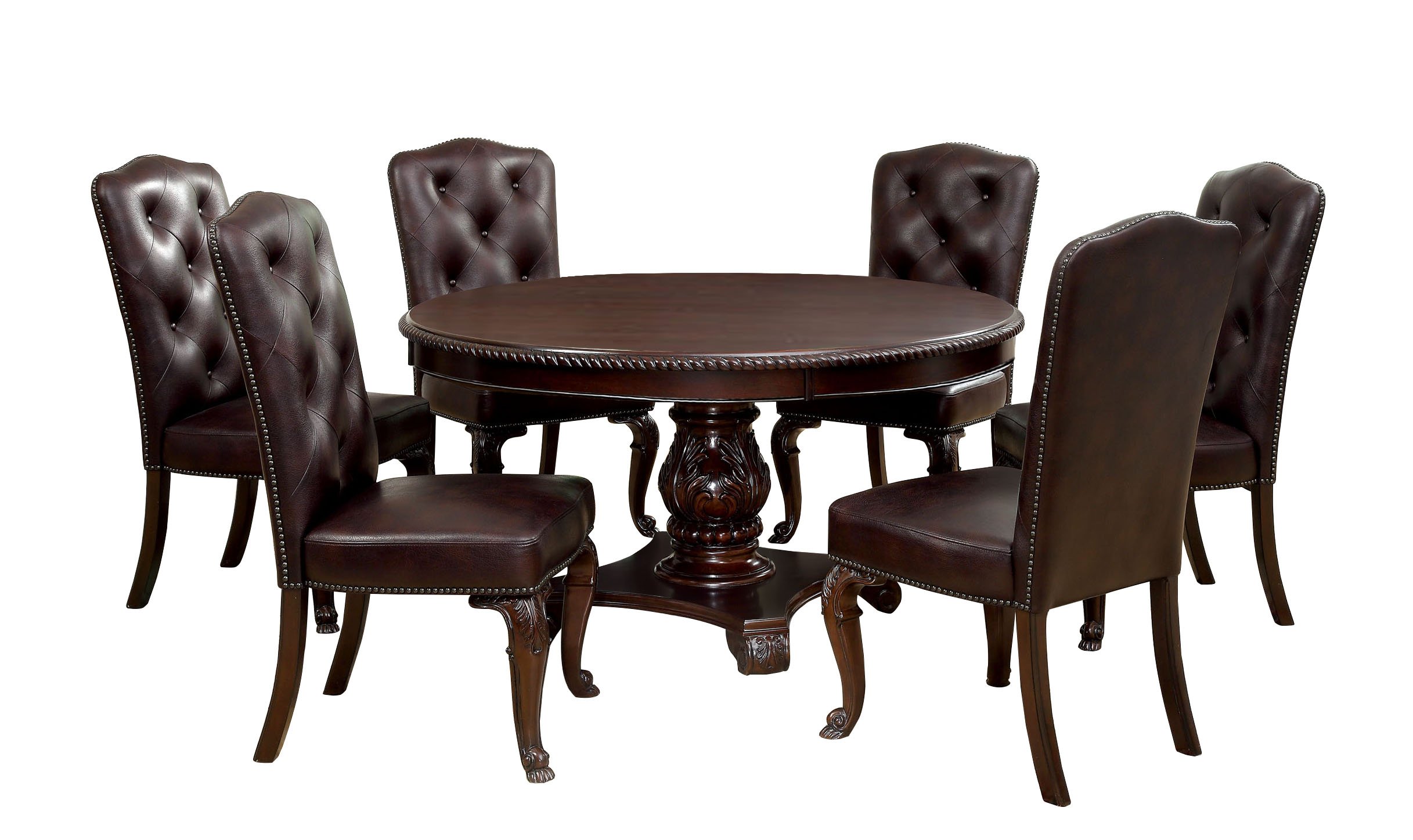 Furniture of America Evangelyn 7-Piece Dining Set with Leather-Like chairs