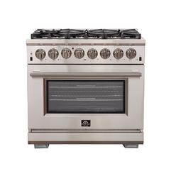 FORNO capriasca Dual Fuel 36 Inch Freestanding Range 6 Sealed Brass Burners cooktop and 536 cu Ft Electric convection Oven - Sta