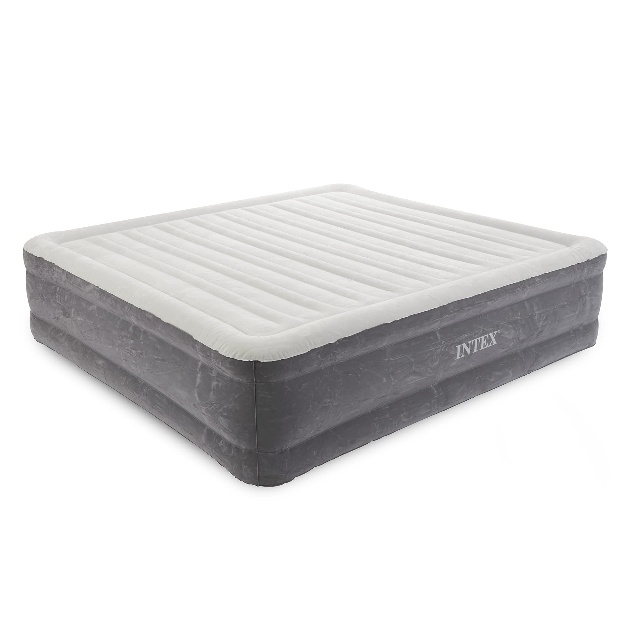 Intex 18 Inch Inflatable Fiber-Tech Elevated Premium Plush Comfort Airbed  Mattress with Built-in Pump and Dura-Beam Technology K, image size:2000x2000