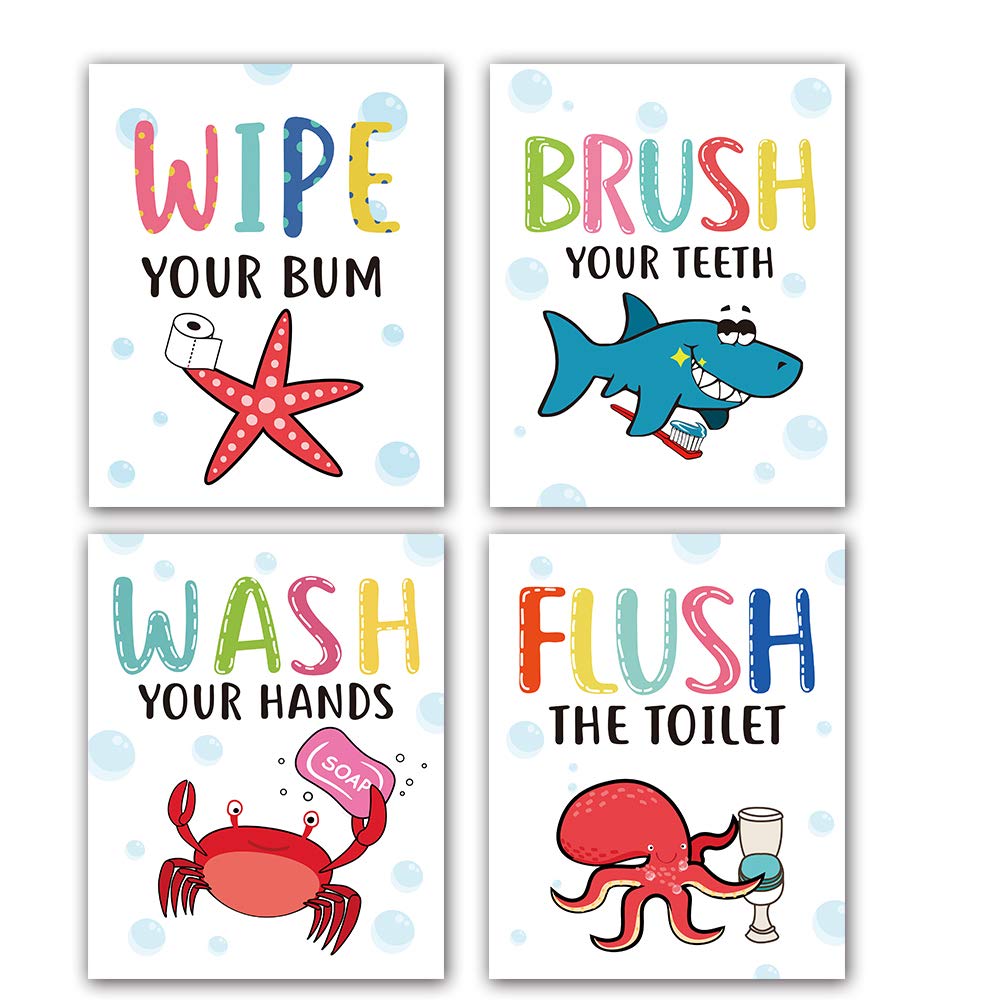 LONLONBANG Funny Colorful Cartoon Sea Life Themed Bathroom Inspirational  Quotes Art Print Humorous Quotes Painting Toilet Rules Art Picture, image size:1000x1000