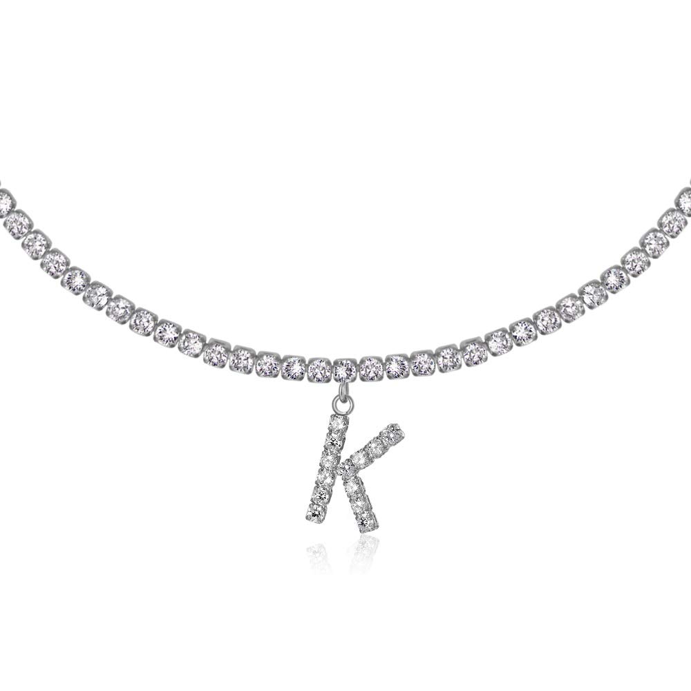 Lecait Sideways Initial K Necklace 18K Gold Plated Rhinestone