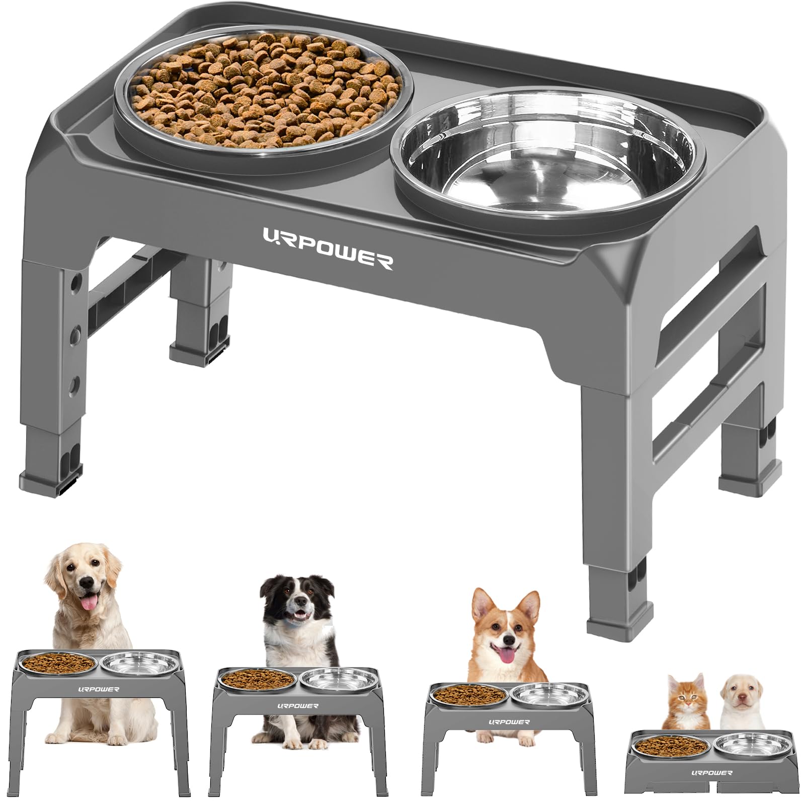 URPOWER Elevated Dog Bowls Height Adjustable Raised Dog