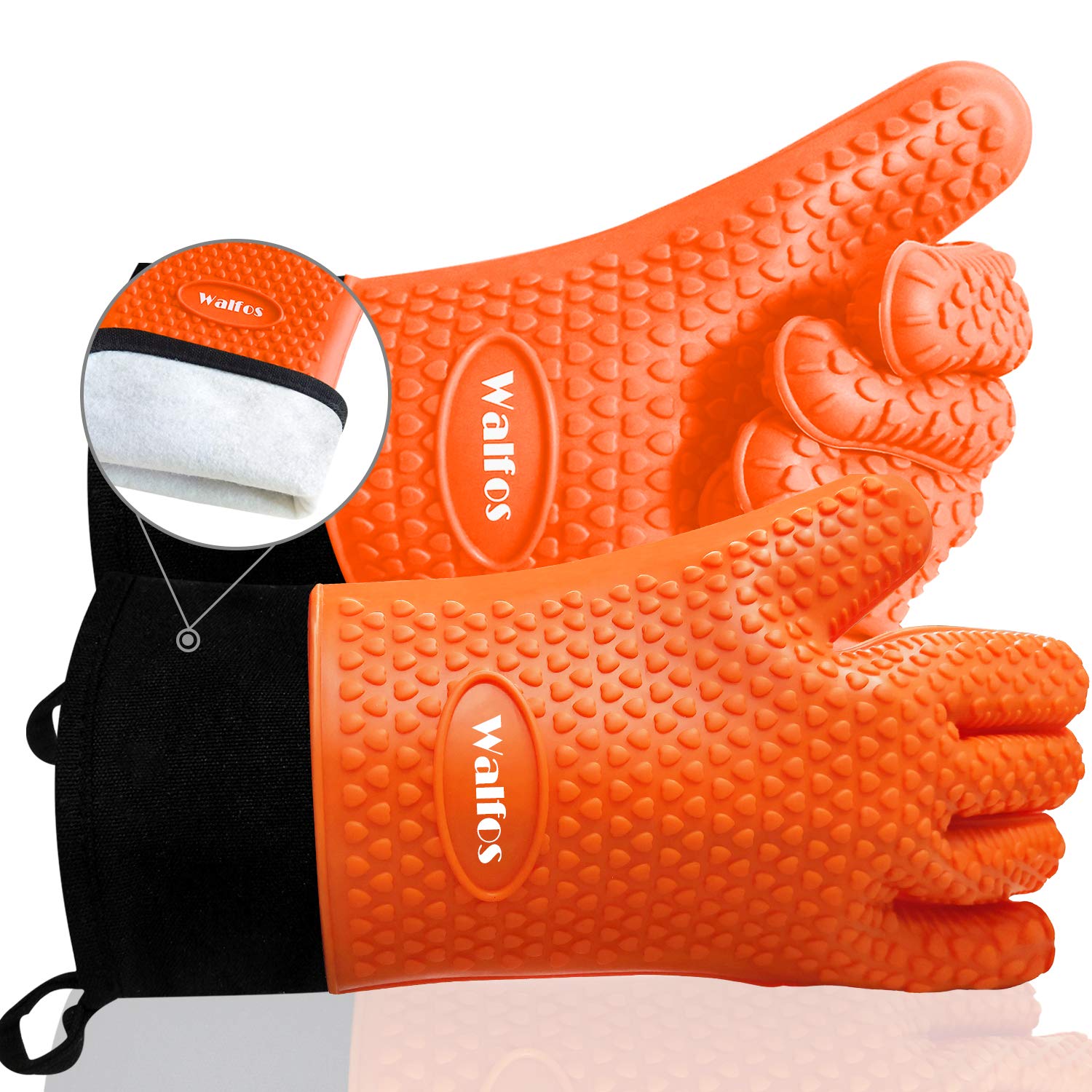 Walfos Grilling Gloves Heat Resistant Silicone Oven Mitt