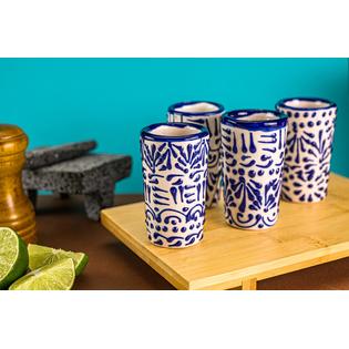 MEXTEQUIL Lot De 4 Verres à Shot Mexicains Authentiques 60ml - Soufflés à La Main Avec Confettis Festifs