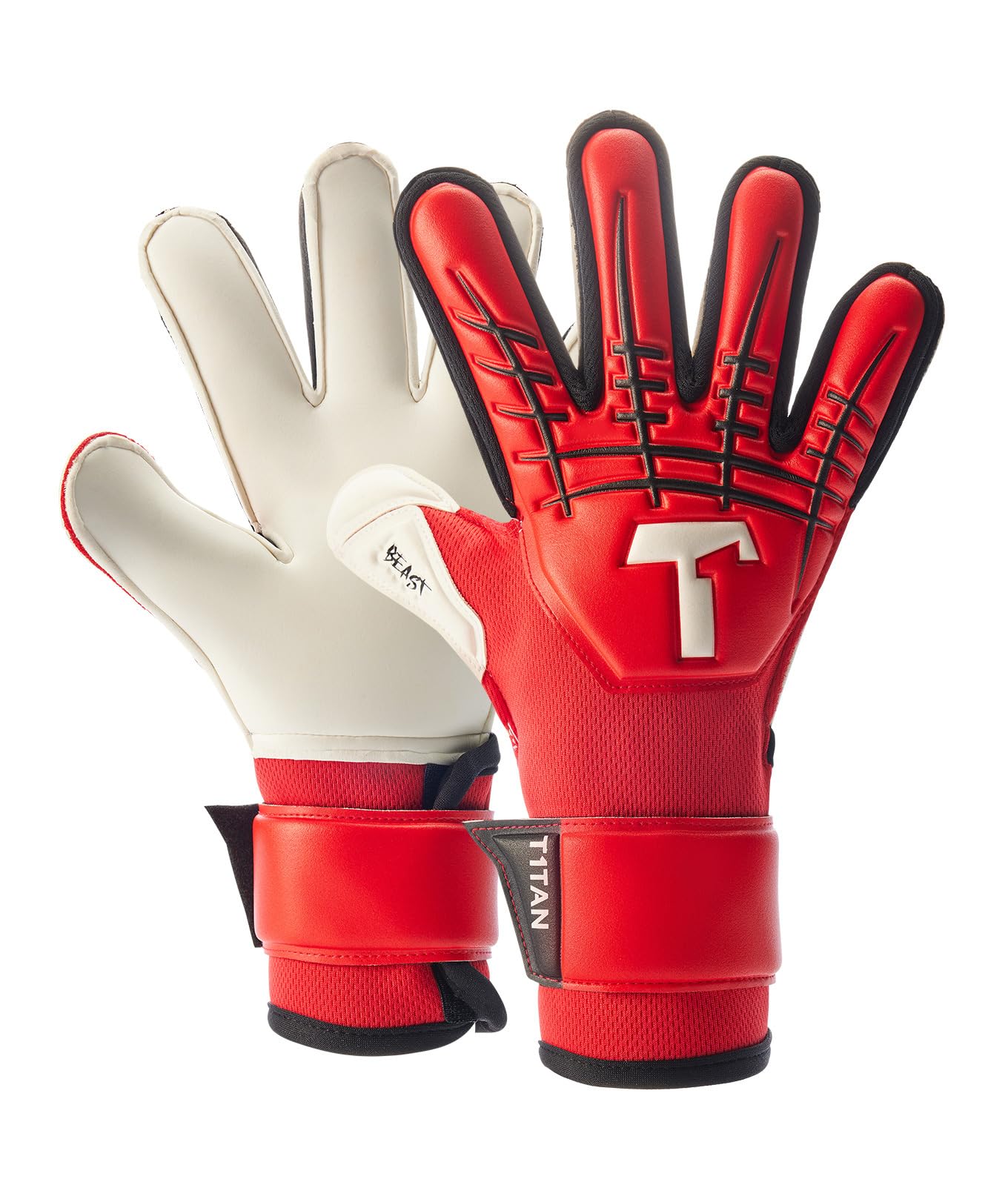 T1TAN Red Beast Junior Goalkeeper Gloves for Kids Without