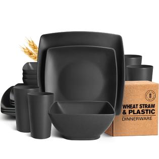 teivio Teivio 16-piece Plastic Wheat Straw Square Dinnerware Set
