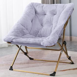 OAKHAM Comfy Saucer Chair Folding Faux Fur Lounge Chair for