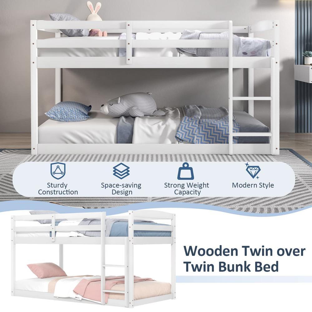 Giantex Twin Low Bunk Bed Solid Wood Twin Over Twin Bunk Bed Frame with ...