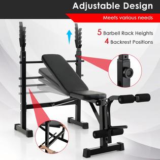 Goplus Adjustable Olympic Weight Bench Barbell Rack Set Foldable