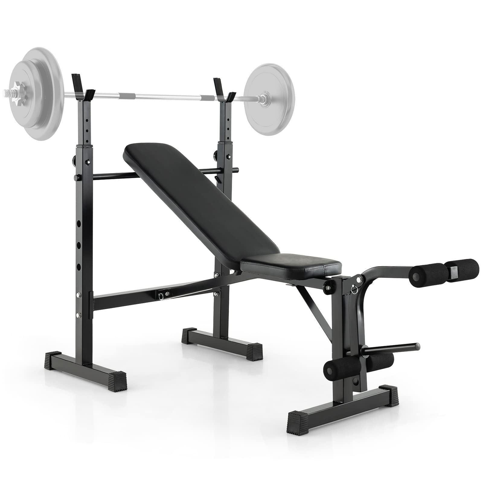 Goplus Adjustable Olympic Weight Bench Barbell Rack Set Foldable