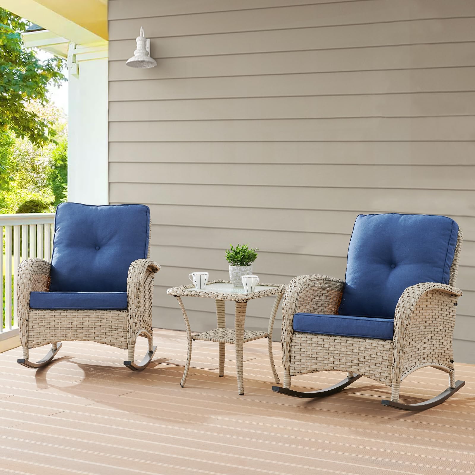 A043-1 Belord Outdoor Rocking Chairs Set of Wicker Rocker