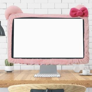 VIOKKO FC21-2 Pcs Computer Monitor Cover with Cat Ear Furry Pink