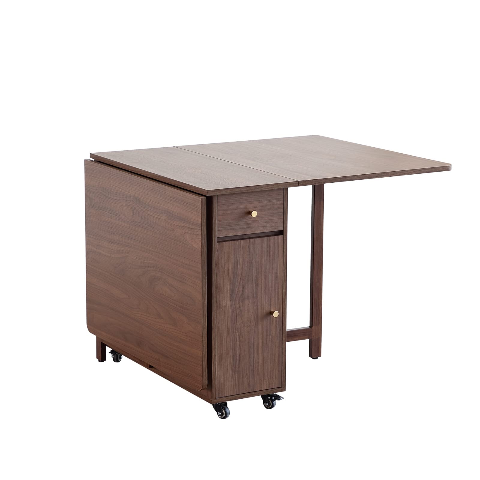 COMUHOME Extendable Drop Leaf Foldable Dining Table with Drawers