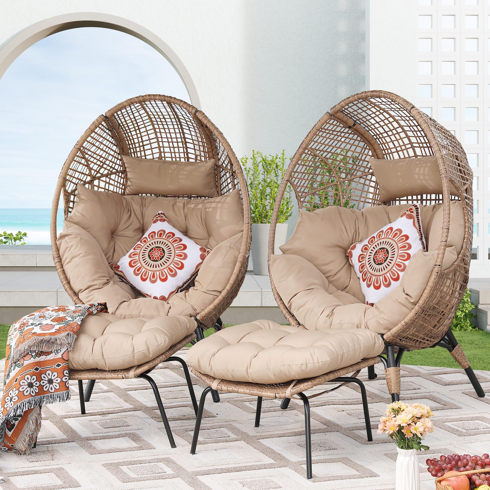 NICESOUL Person Wicker Stationary Egg Chair Indoor Outdoor Egg