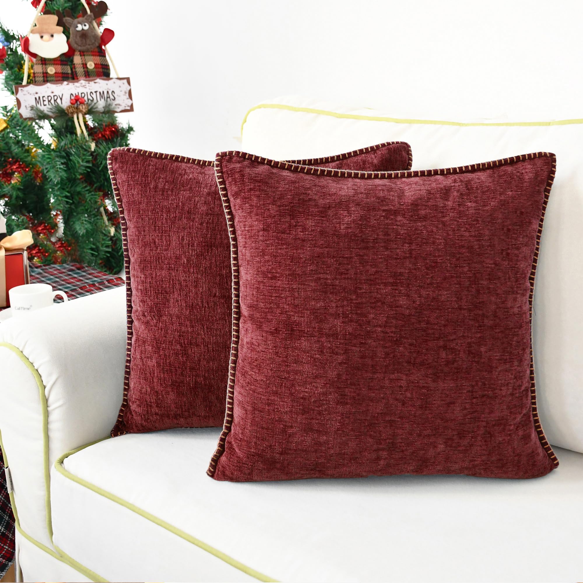 CaliTime Christmas Throw Pillow Cases Pack of Cotton Thread