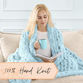 Chenille Blanket Chunky Knit Blanket Light Blue Adyrescia Chunky