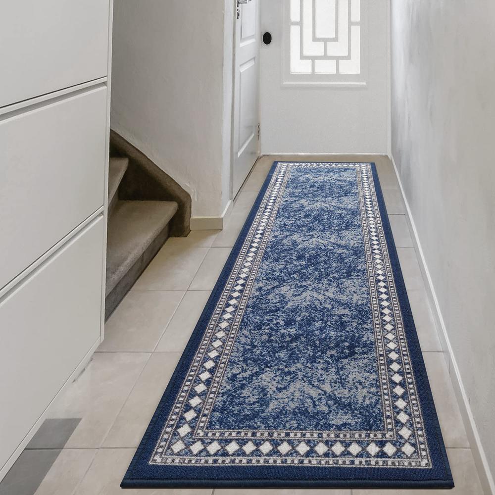 Low Profile Blue Rug Antep Rugs Alfombras Modern Bordered 2x7 NonSkid NonSlip Low Profile ...