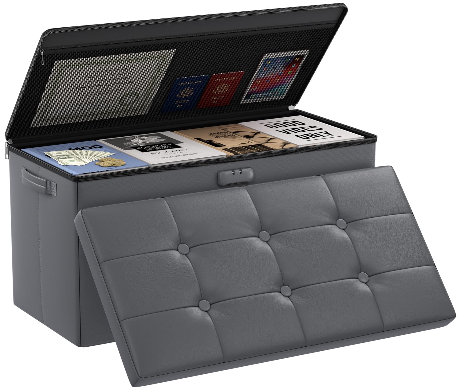 DocSafe Storage Ottoman Bench with Lock Fireproof Folding Storage