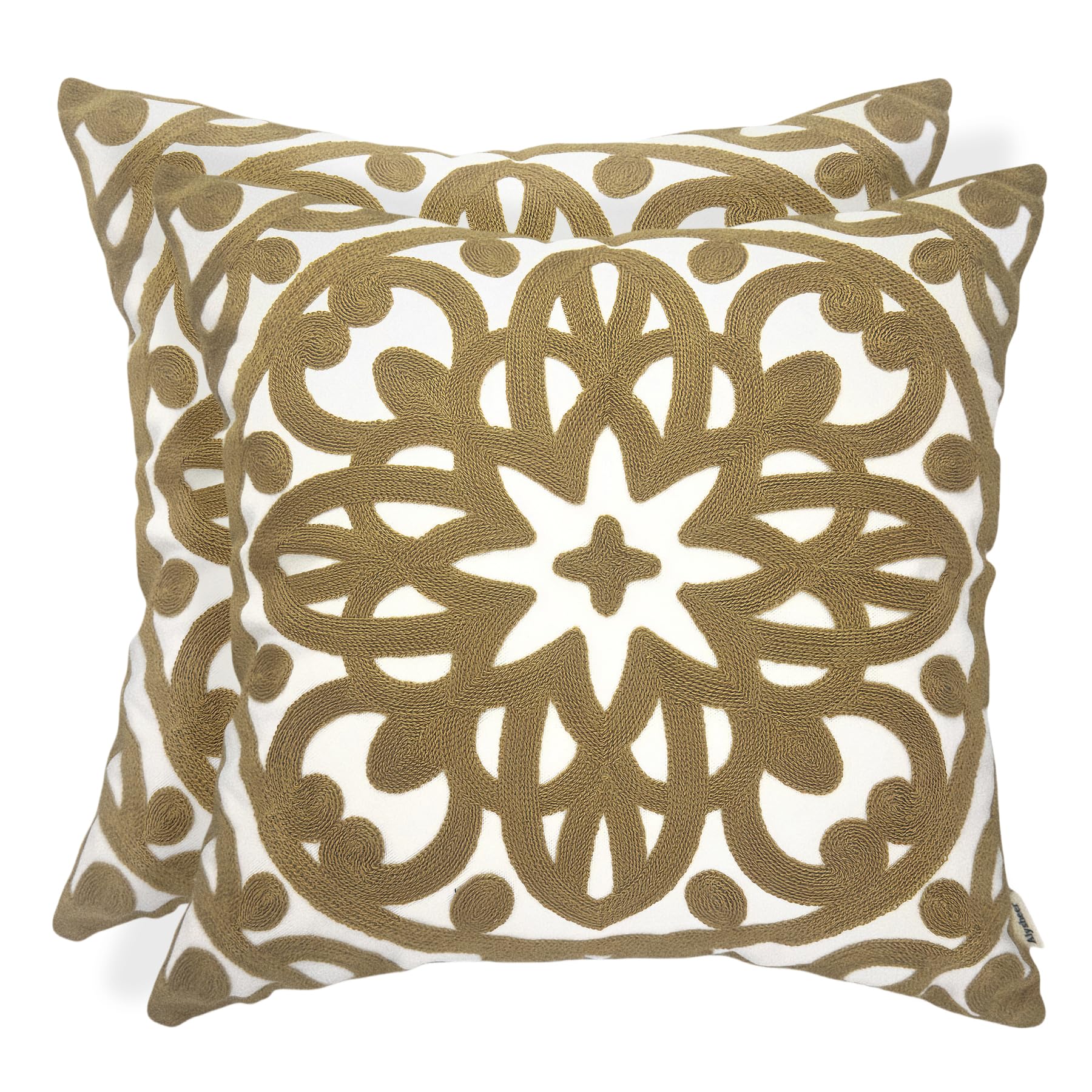 Alysheer Embroidered Boho Throw Pillow Covers 18x18 (Set Of 2) - Mandala Cotton Canvas For Sofa & Bed