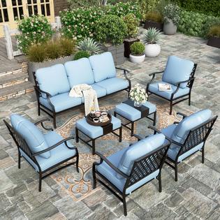 MIXPATIO 5-Piece Outdoor Dining Set Round Metal Table Blue