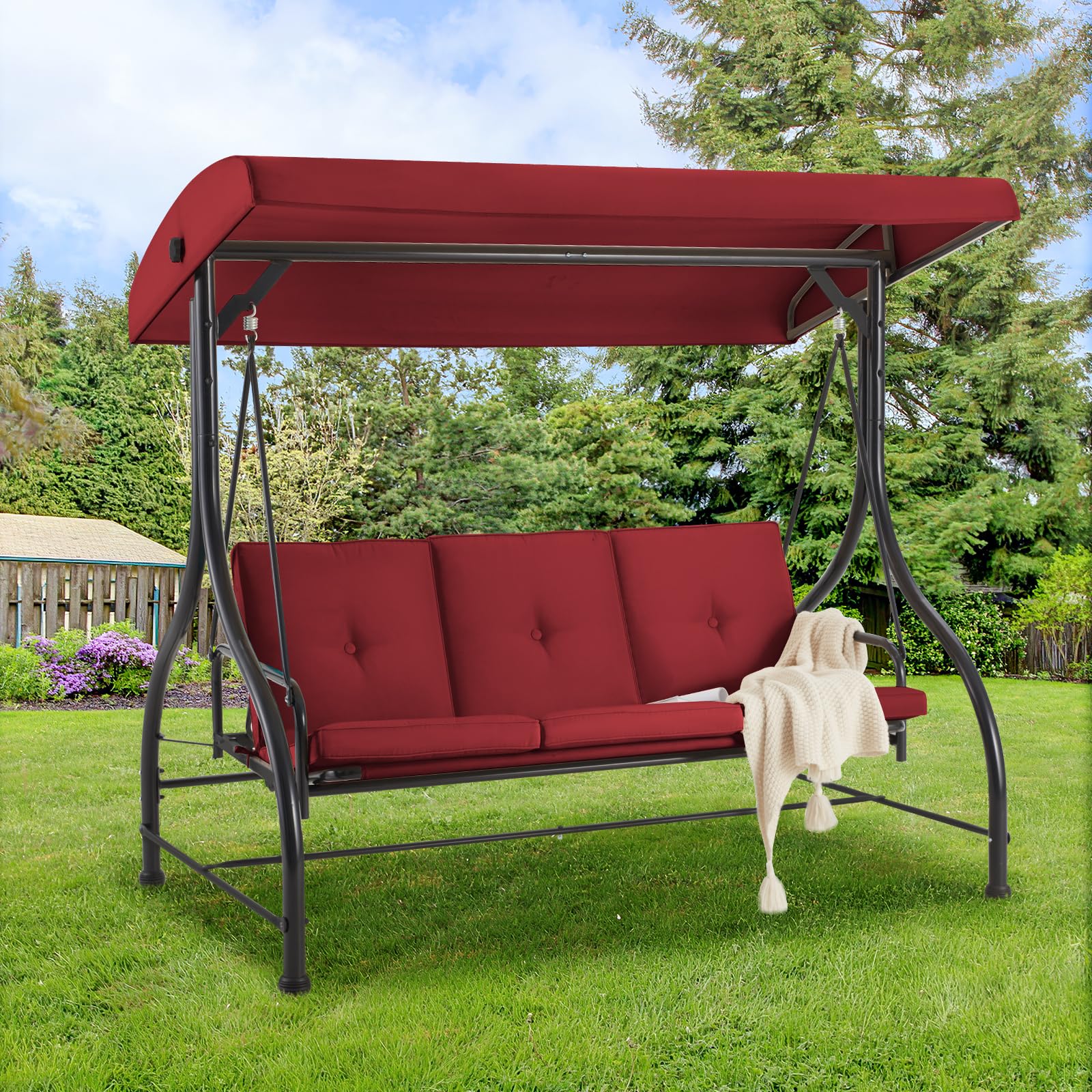 AECOJOY FURNTB0CSJS29Q9 3-Seat Outdoor Porch Swing with Adjustable