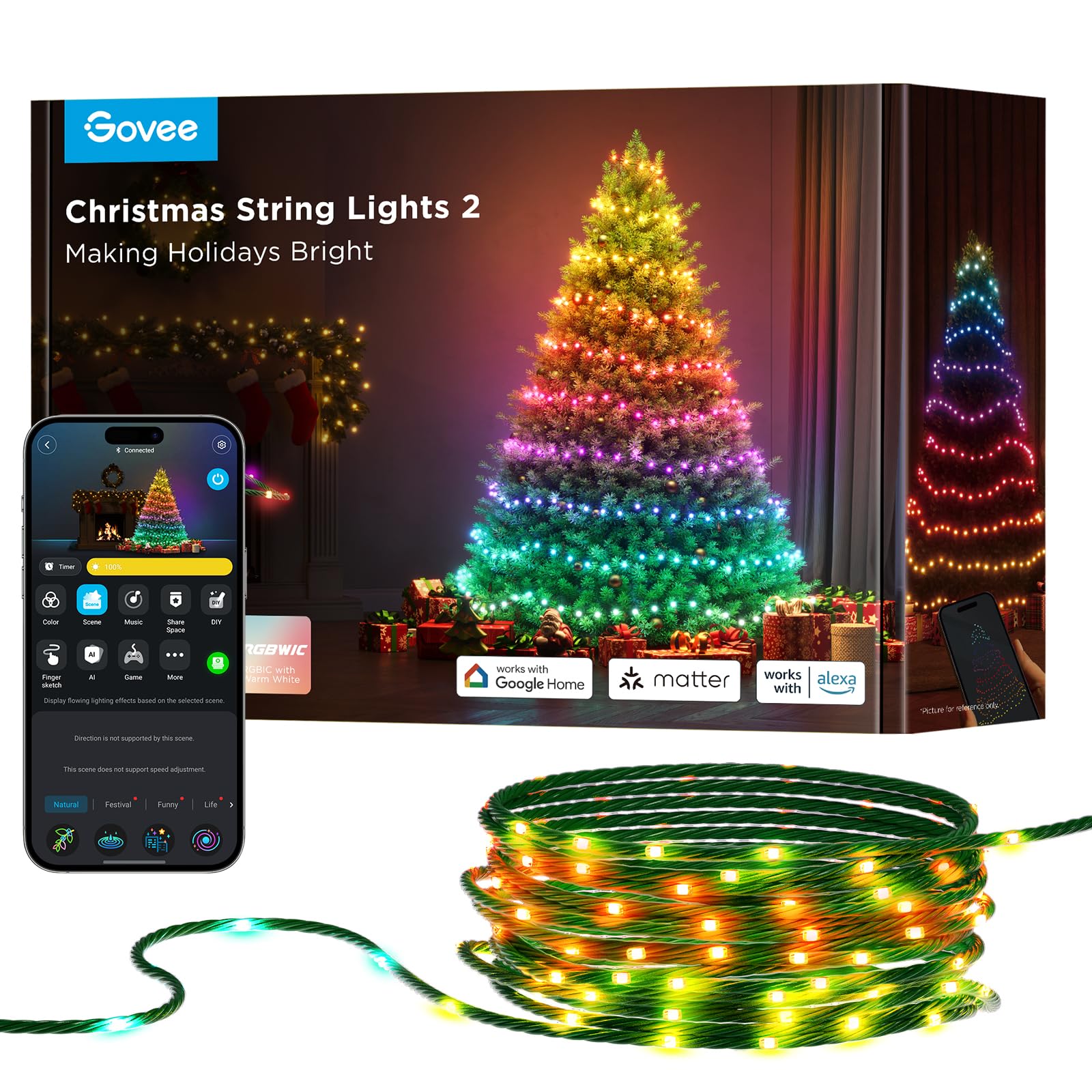 Govee Christmas Lights 99FT 300LEDs RGBWIC Christmas Tree Lights
