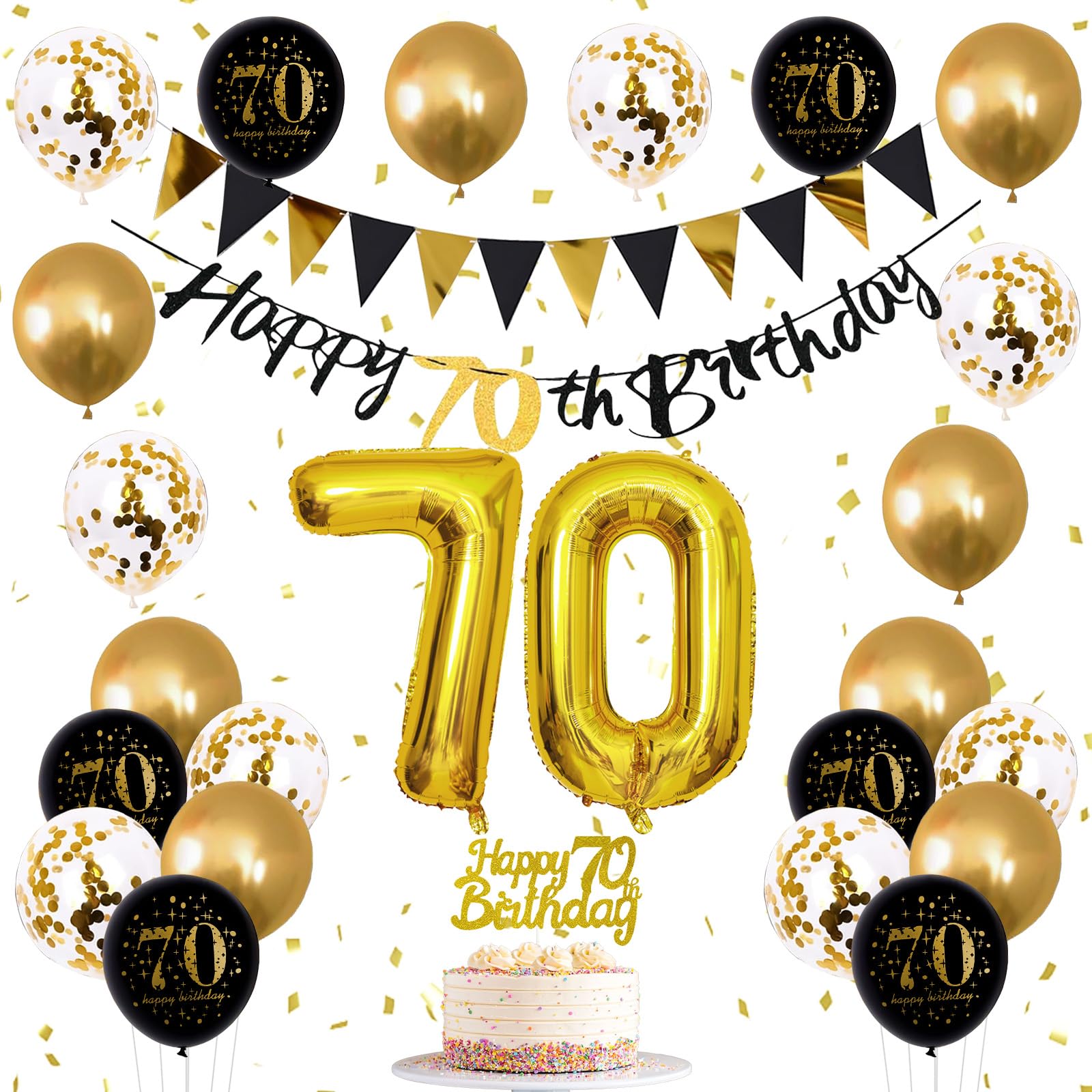 Gold Confetti Latex Balloons - 16 Pack 12 Inch 70th Birthday Party Decorations