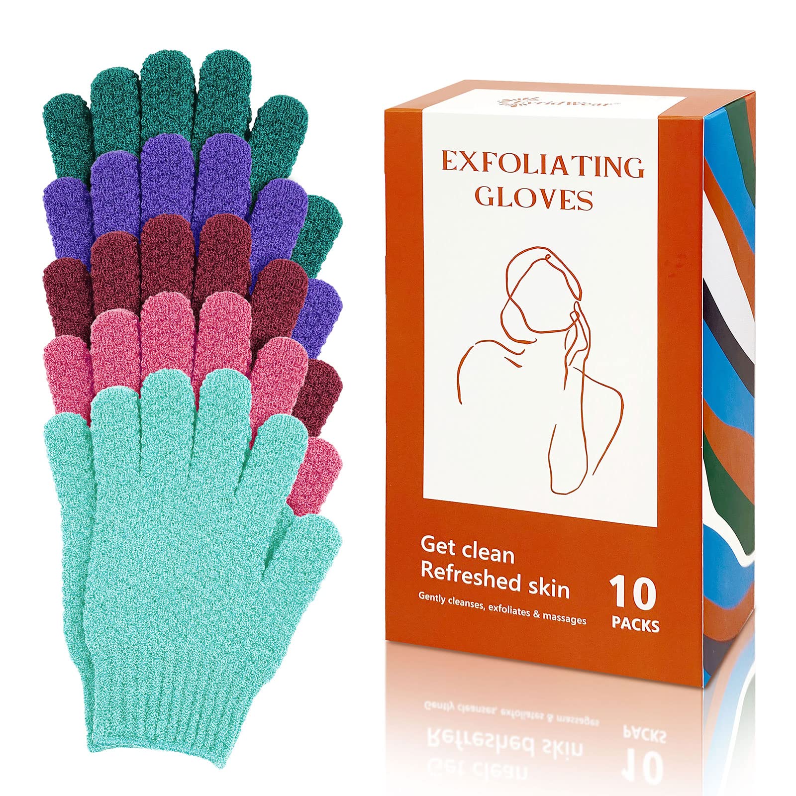 Evridwear Exfoliating Dual Texture Bath Gloves for Shower Spa