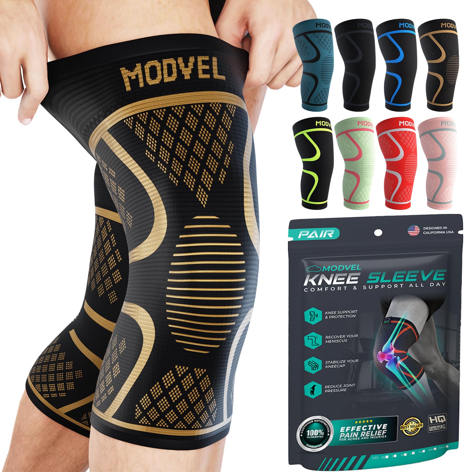 GUOZI Knee Sleeves With Strap – 2 Pack Knee Support For Men & Women – Perfect For Running, Gym, Basketball & More