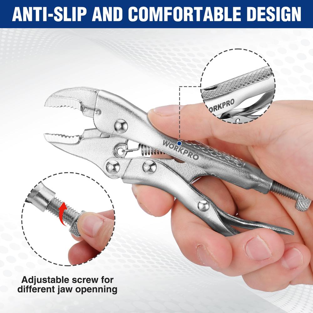 4 Inch Lock Cutter WORKPRO Locking Pliers, 4-inch Curved Jaw Vice Grips pliers, Chromium ...