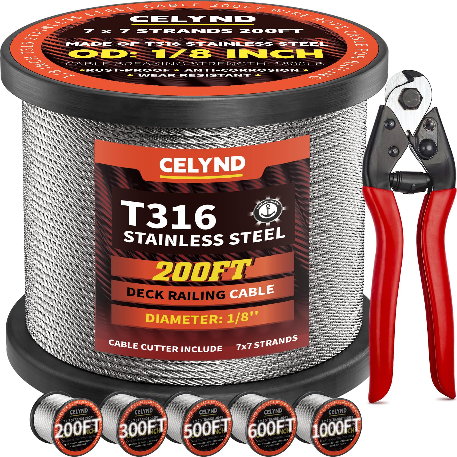 Buy Fiberfly1/8" T316 Stainless Steel Cable 1000FT,Stainless Steel Wire Rope With 20 Pcs
