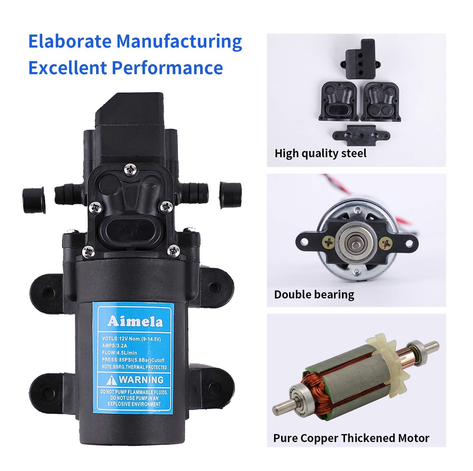 12V Water Pressure Diaphragm Pump Car Electric Water Pump 4.3 L/min 1.1