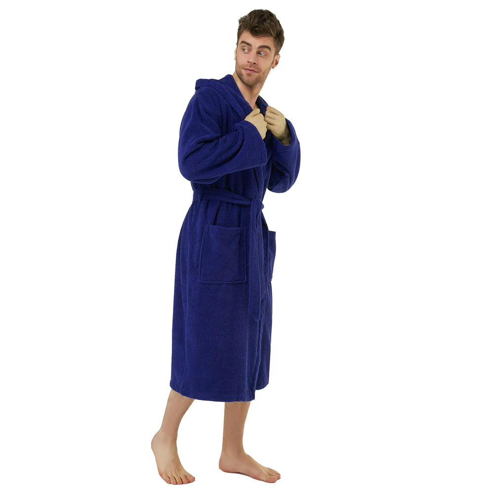 Spa & Resort Sales Royal Blue Hooded Polar Fleece Robe for Men. 50 inch Length, Fist most Medium, Large and XL Sizes. 