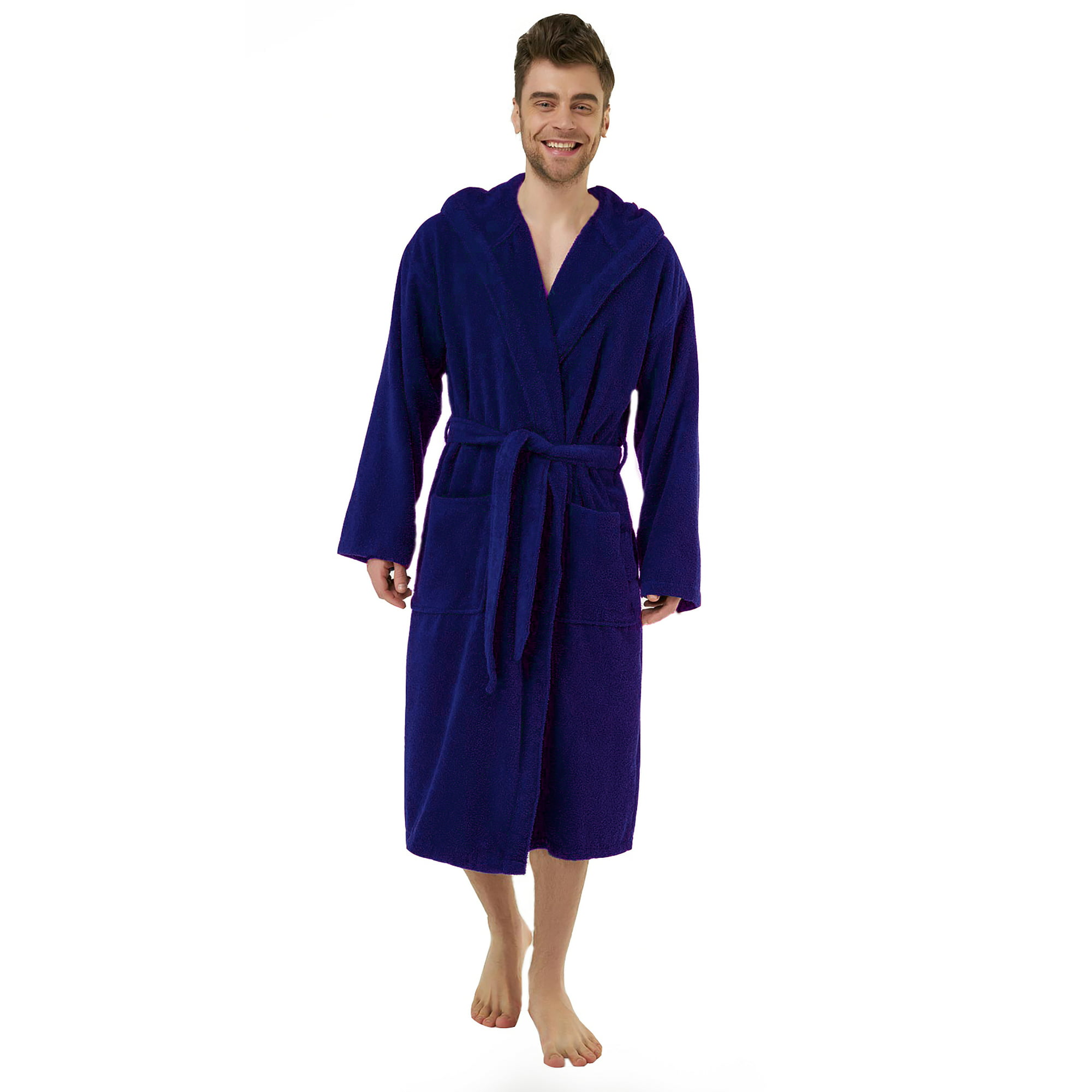 Spa & Resort Sales Royal Blue Hooded Polar Fleece Robe for Men. 50 inch Length, Fist most Medium, Large and XL Sizes. 