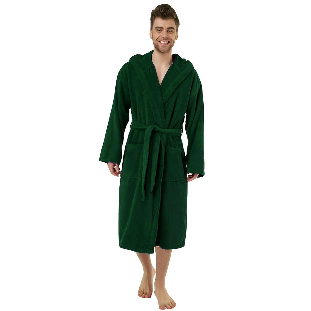 Spa & Resort Sales Plush Hooded Robe 100% Cotton, Hunter Green, One Size Adult. Spa & Resort Sales