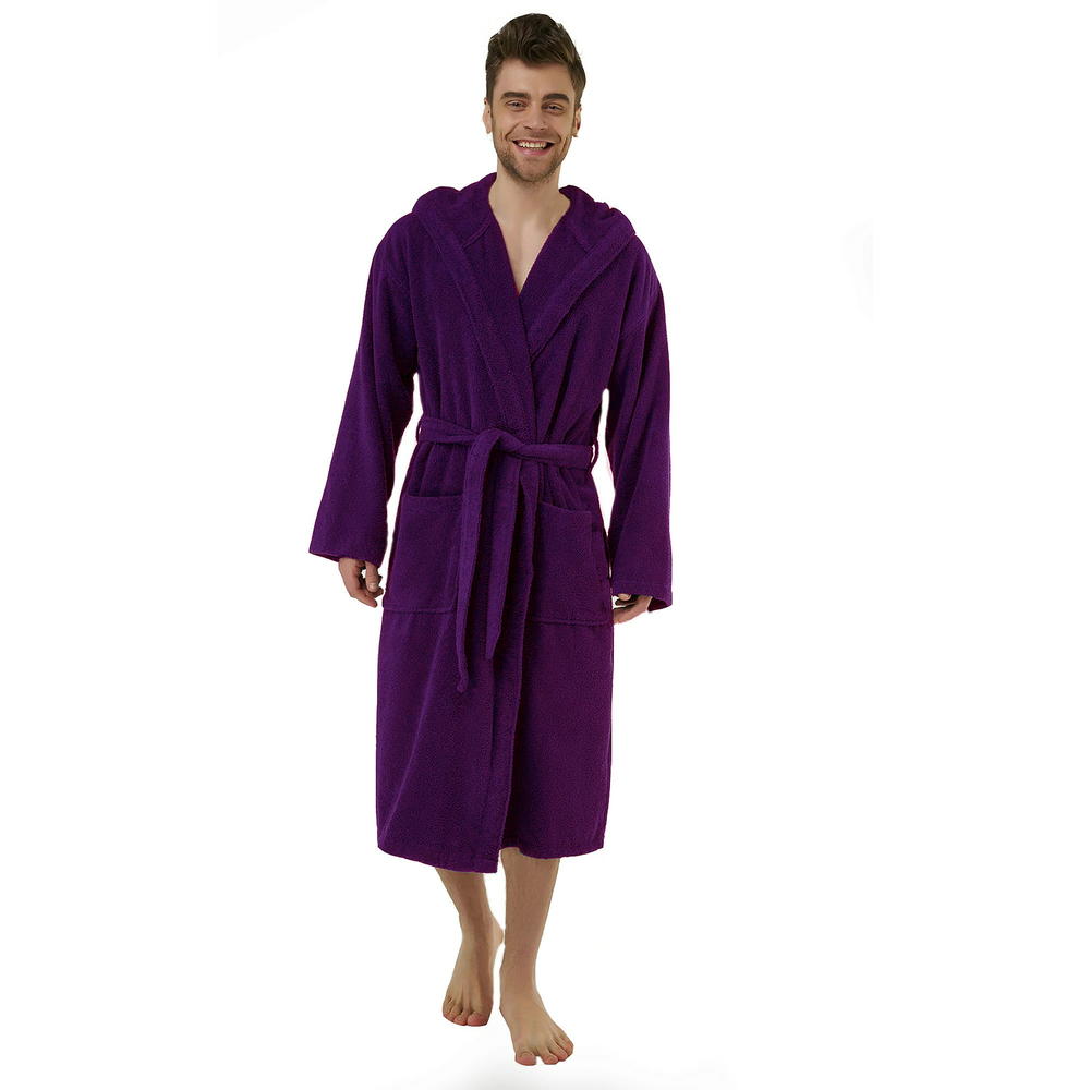 Spa & Resort Sales Dark Purple Hooded Terry Cloth Robe for Men, 100% Cotton, One Size Adult. Spa & Resort Sales