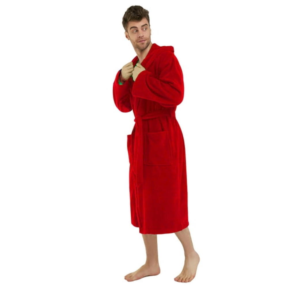 Spa & Resort Sales 100% Cotton Pure Cotton Red Terry Cloth Robe with Hood for Men, Fist most Medium, Large and XL Sizes. 